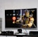 A flat-screen TV displays a video game interface featuring a character from Mortal Kombat in the center. Beside the TV is a stack of video game cases for the PlayStation 3, including titles like FIFA 14 and Grand Theft Auto. Below the TV, there is a gaming console, controllers, and other gaming equipment.
